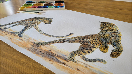 frolicking leopards in watercolour