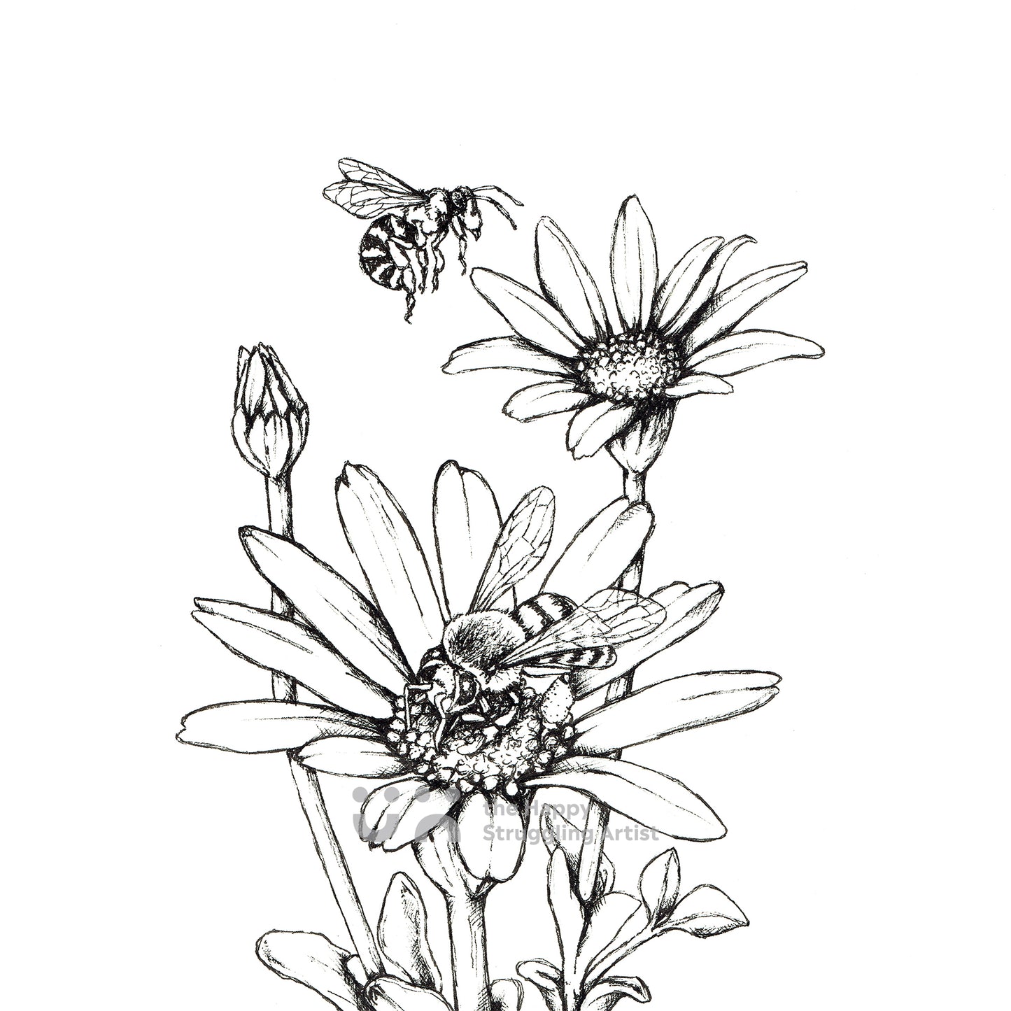 Monochrome Honey Bees Downloadable Wall Art