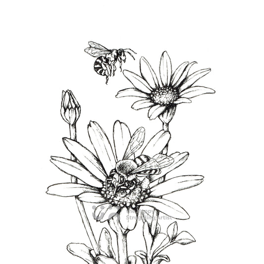 Monochrome Honey Bees Downloadable Wall Art