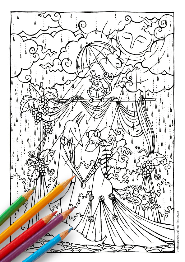 Jakkals Trou met "Wolf" se Vrou Colouring Page (Advanced)