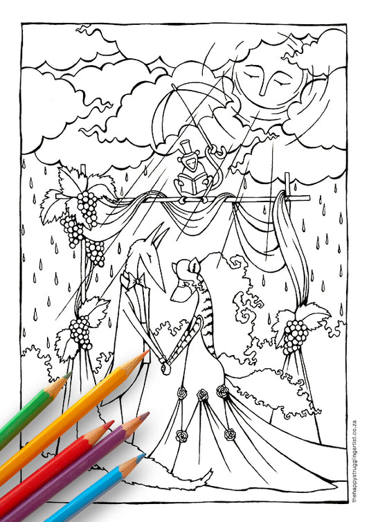 Jakkals Trou met "Wolf" se Vrou Colouring Page (Kiddies)
