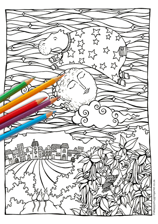 Sea Cow Jumped Over the Moon Colouring Page (Advanced)