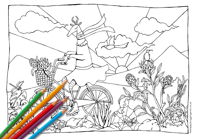 Biking Bokkie Colouring Page (Kiddies)