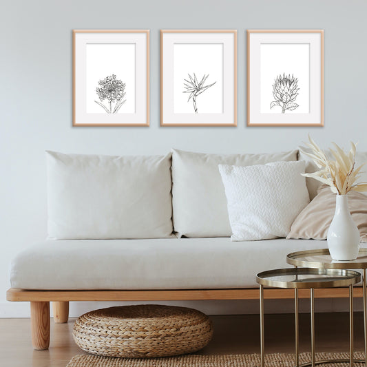 Monochrome Downloadable Wall Art: Set of 3 SA Flowers