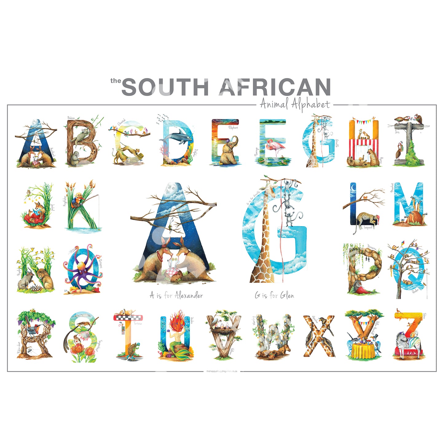 Personalised TWIN Animal Alphabet Poster