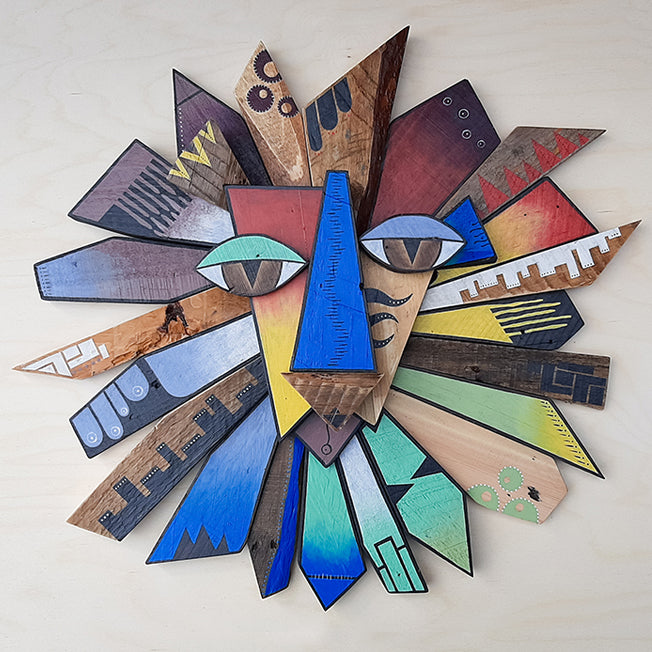 lion hand-made wooden mask the happy struggling artist