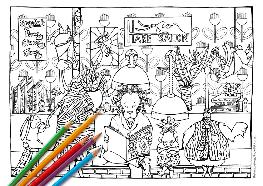 Hare Salon Colouring Page (Advanced)