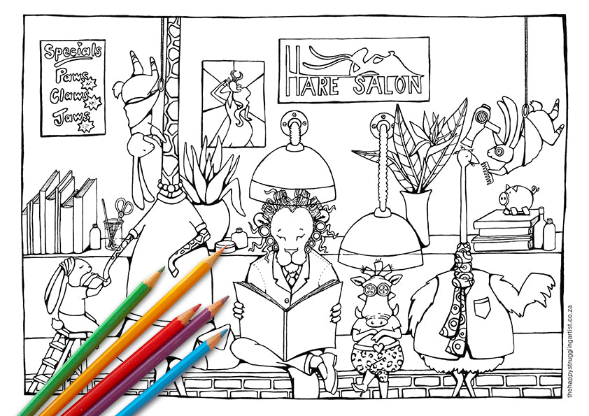 Hare Salon Colouring Page (Kiddies)