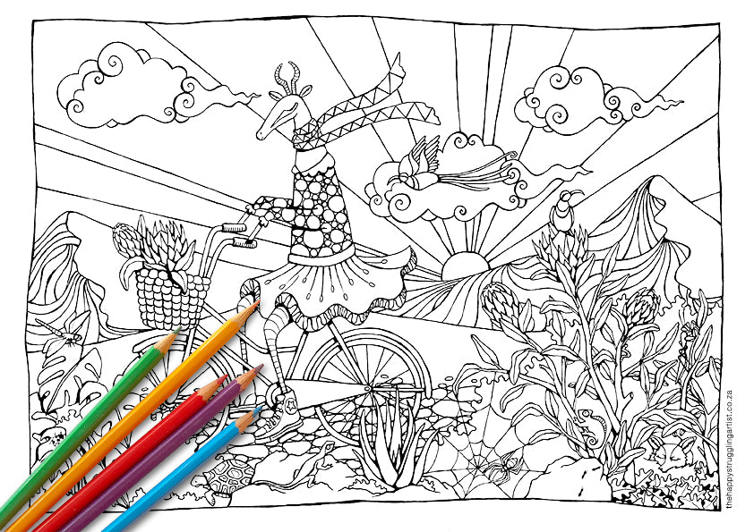 Biking Bokkie Colouring Page (Advanced)