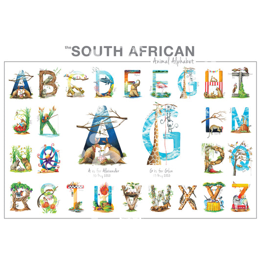 Personalised TWIN Animal Alphabet Poster